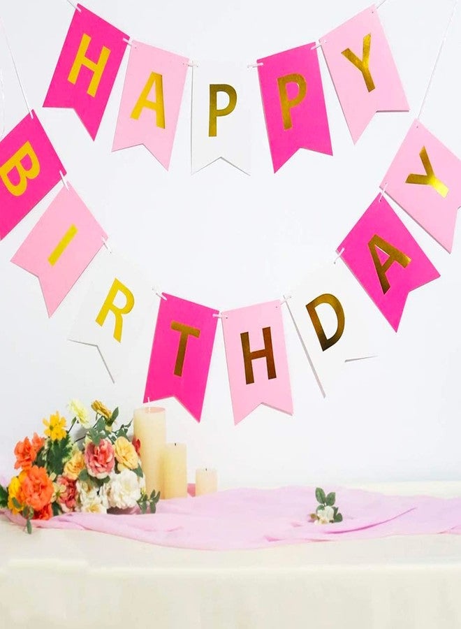 Happy Space - Baby Happy Birthday Banner with Foil Gold Letters, Happy Birthday Bunting Banner for Party Decorations (Double Pink) - Image 3